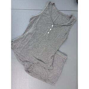 Saks 5th Ave women’s large grey ribbed loungewear pajama set sleeveless shorts
